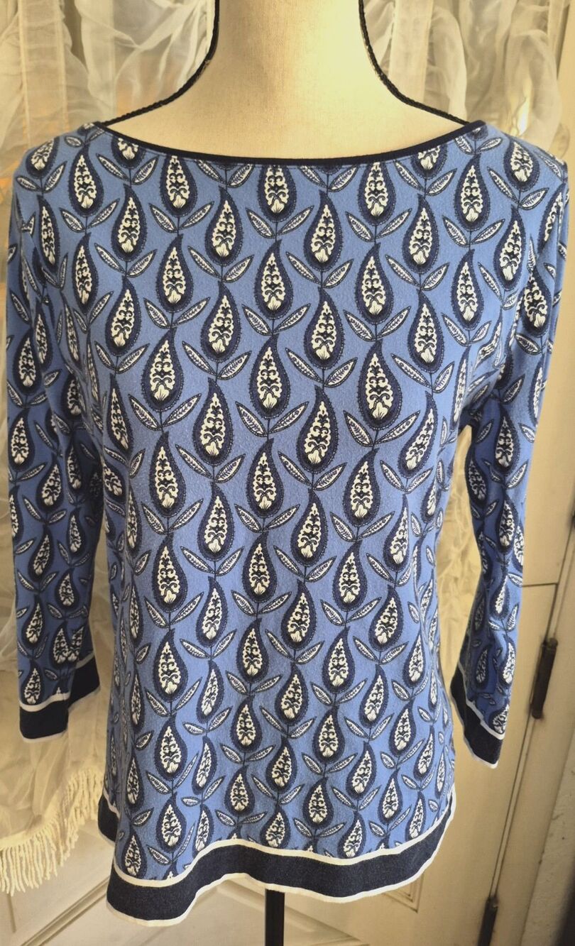 Talbots Top Women's M Blue Paisley Three Quarter Sleeve Shirt